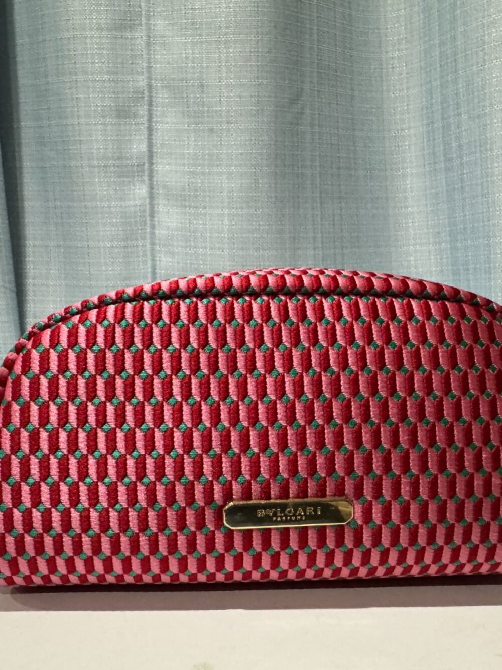 Bvlgari Parfums Geometric Pink Cosmetic Makeup Pouch Textured